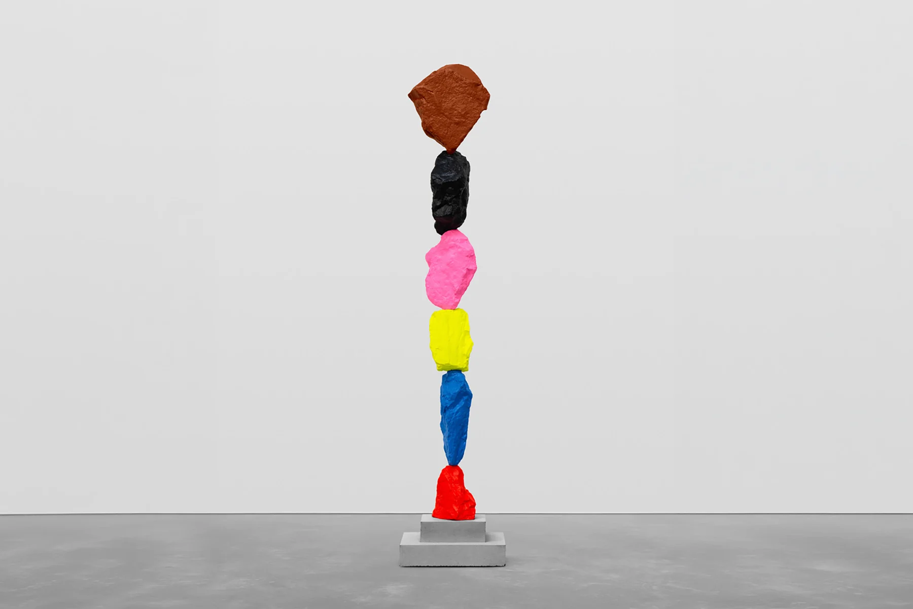 Ugo Rondinone — red blue yellow pink black brown mountain, 2025